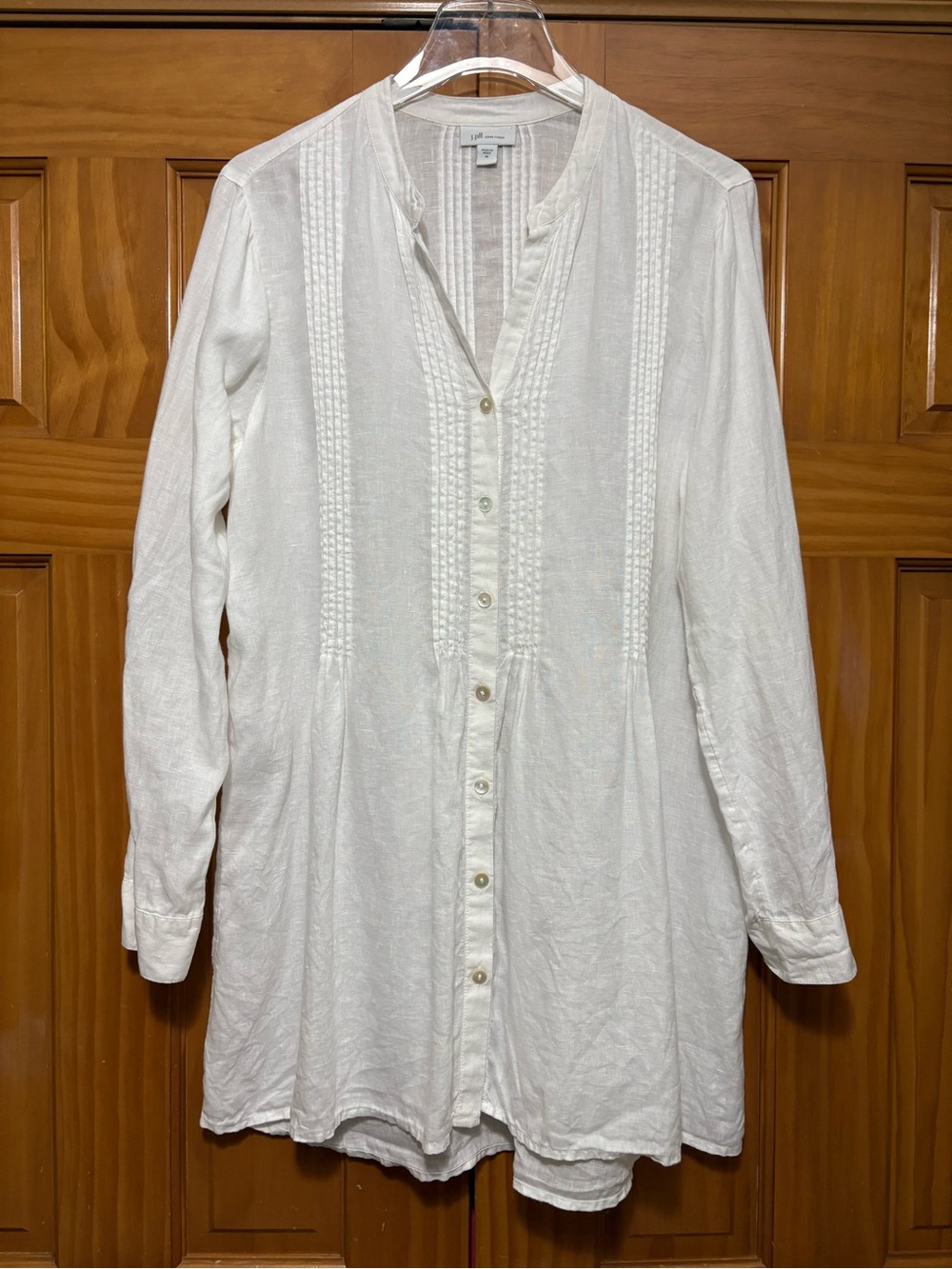 J. Jill White Pintuck Button-Front Linen Tunic Size Medium EUC